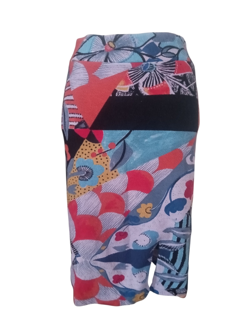 Maeve Floral Patchwork Pencil Skirt in Coral, Teal, Black